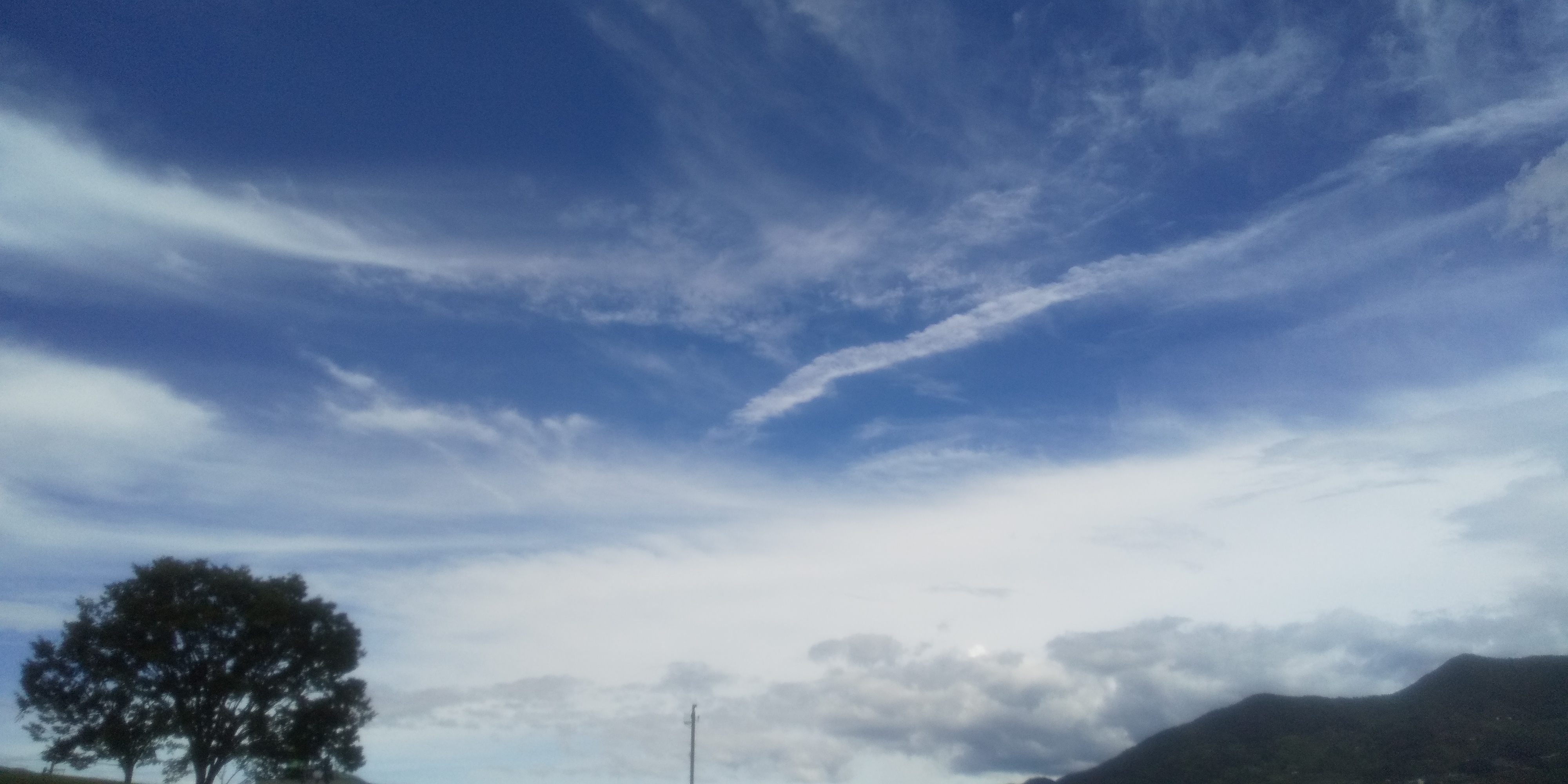 筋状の雲が広がる青空